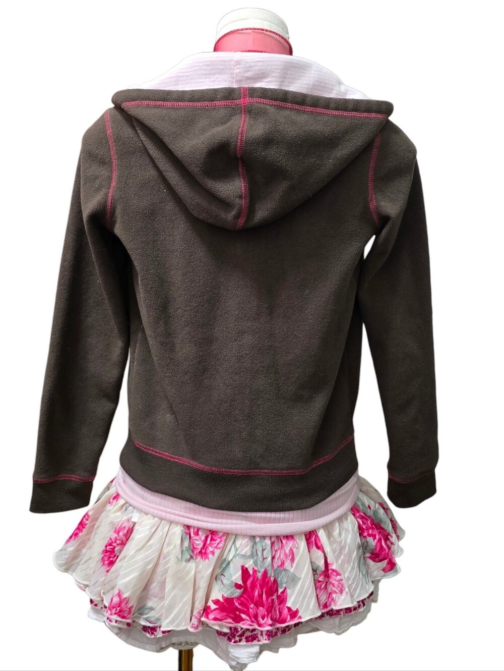 Y2K Old Navy brown & pink vintage zip up hoodie #kawaii #coquette - Picture 4 of 6